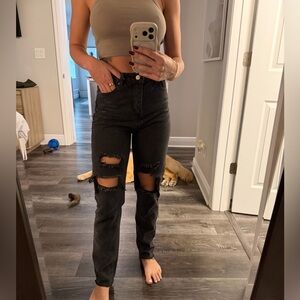 SHEIN Charcoal Denim straight leg high rise Jeans